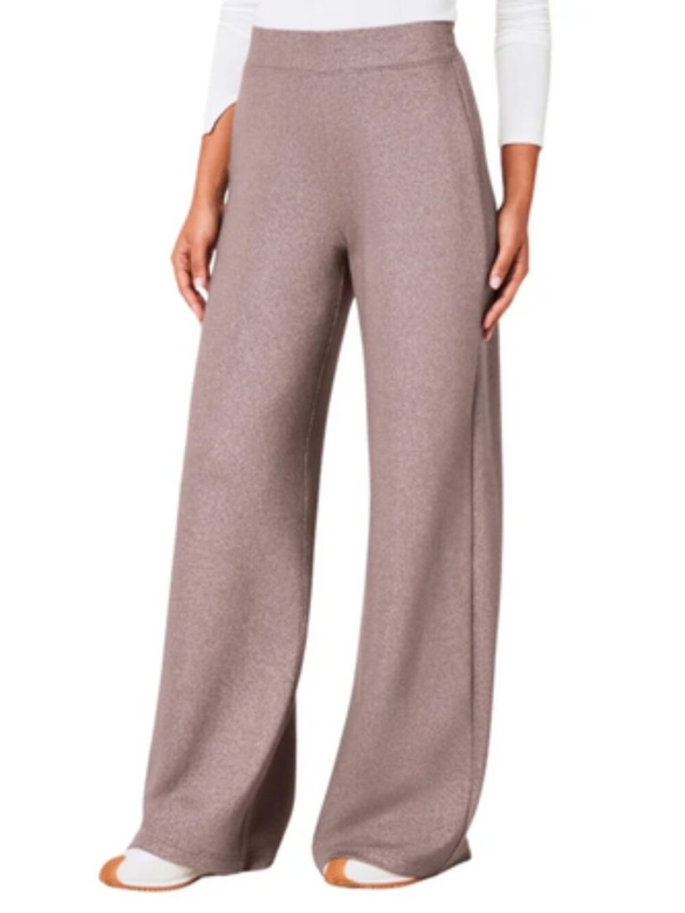SPANX AirEssentials Shimmer Wide Leg Pant Knit Lounge Metallic Taupe Bronze L
